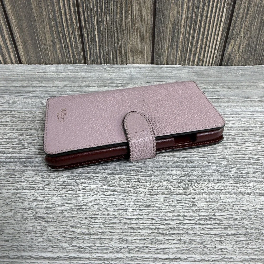 Mulberry iPhone 6 6s 7 Leather Wallet Folio Case Pink Burgundy Card Holder
